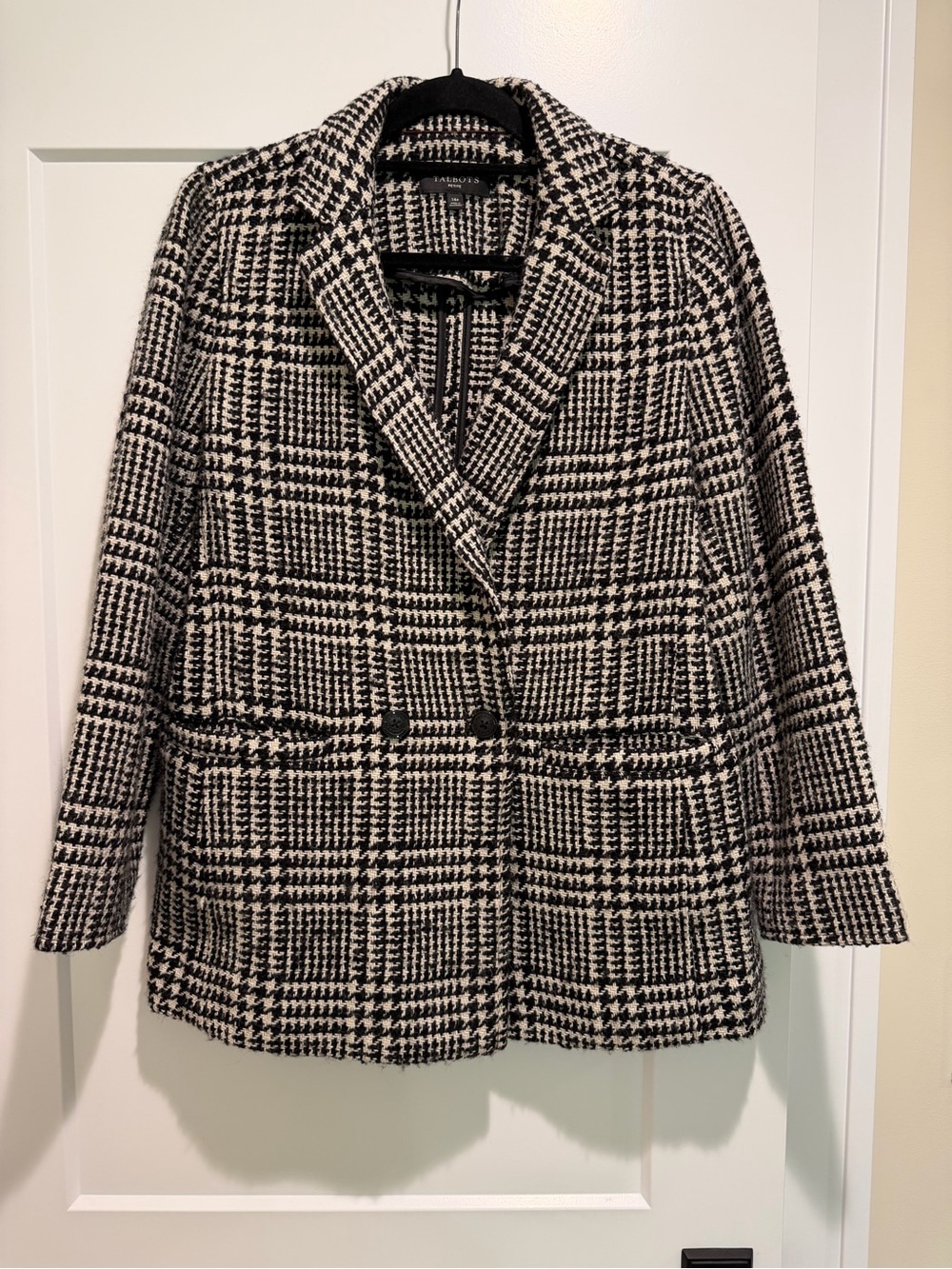 Talbots Black & White Houndstooth Double-Breasted Blazer Size 14P